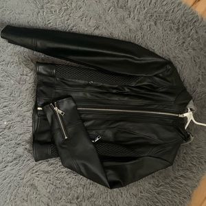 Leather jacket with hoodie top